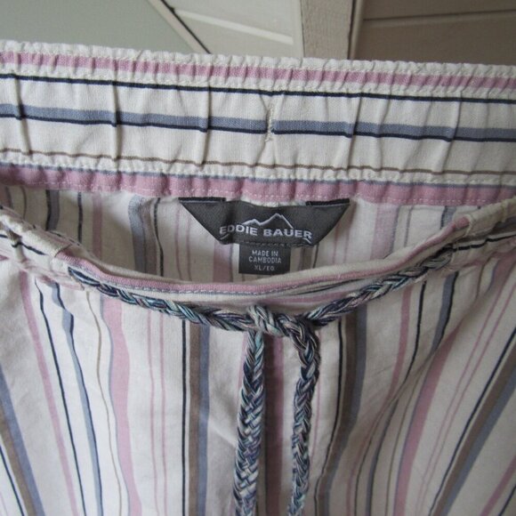 EDDIE BAUER SHORTS WOMENS STRIPED LINEN BLEND CUFFED LOUNGE BAGGY XL - Picture 3 of 13
